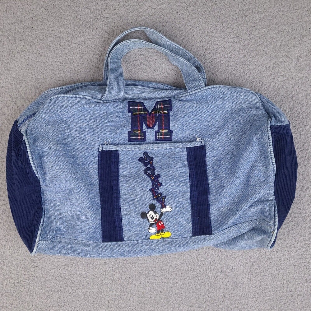 Mickey Unlimited Denim Zip Top Mickey Mouse Tote Bag‎ Disney Hand Bag Blue